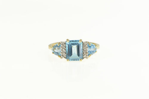 10K Three Stone Blue Topaz Diamond Accent Ring Yellow Gold