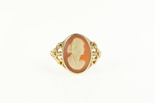 14K Victorian Carved Shell Cameo Filigree Ring Yellow Gold