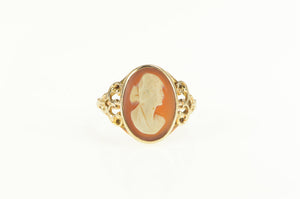 14K Victorian Carved Shell Cameo Filigree Ring Yellow Gold