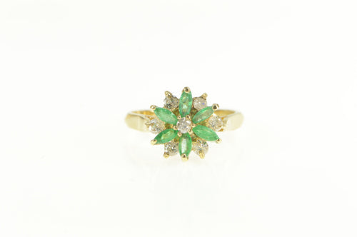 14K 0.78 Ctw Marquise Emerald Diamond Cluster Ring Yellow Gold