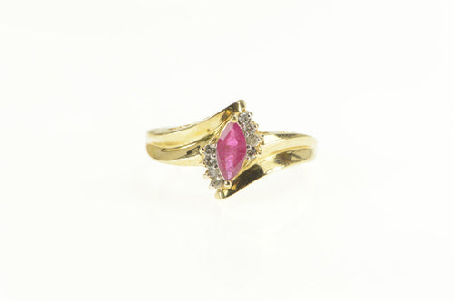 10K Marquise Natural Ruby Diamond Bypass Ring Yellow Gold
