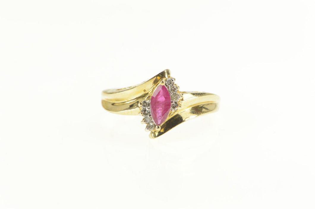 10K Marquise Natural Ruby Diamond Bypass Ring Yellow Gold