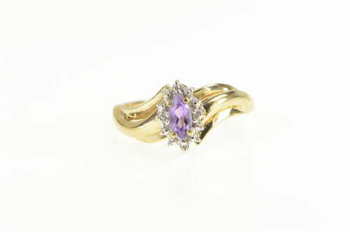 10K Marquise Amethyst Diamond Wavy Bypass Ring Yellow Gold