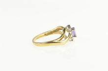 Load image into Gallery viewer, 10K Marquise Amethyst Diamond Wavy Bypass Ring Yellow Gold