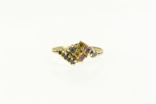 10K Sapphire Citrine Topaz Ruby Cluster Statement Ring Yellow Gold