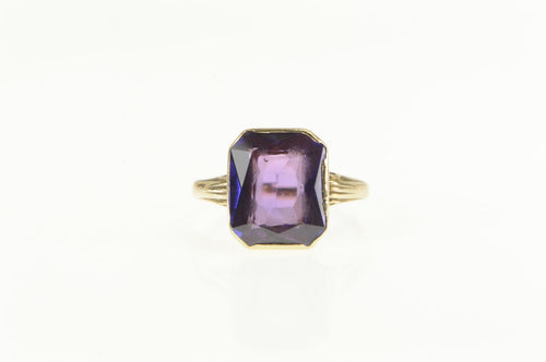 10K Art Deco Emerald Cut Amethyst Statement Ring Yellow Gold
