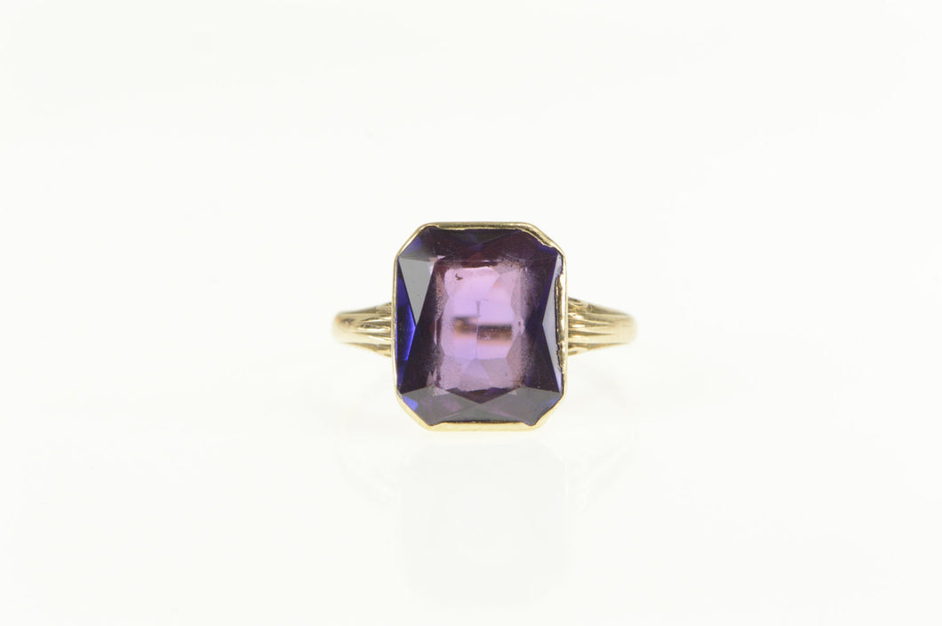 10K Art Deco Emerald Cut Amethyst Statement Ring Yellow Gold