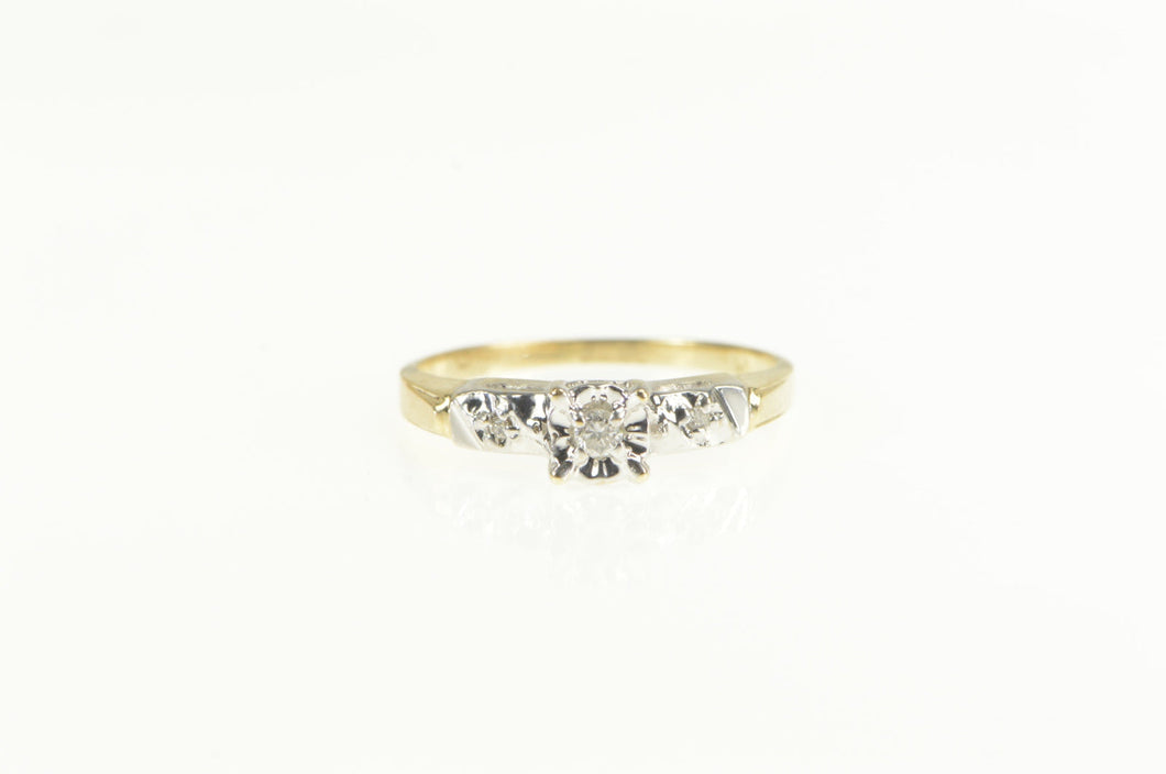 10K 1940's Diamond Three Stone Engagement Ring Yellow Gold