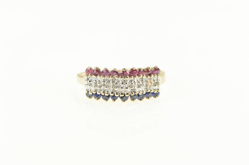 14K Stars & Stripes Diamond Sapphire Ruby Band Ring Yellow Gold