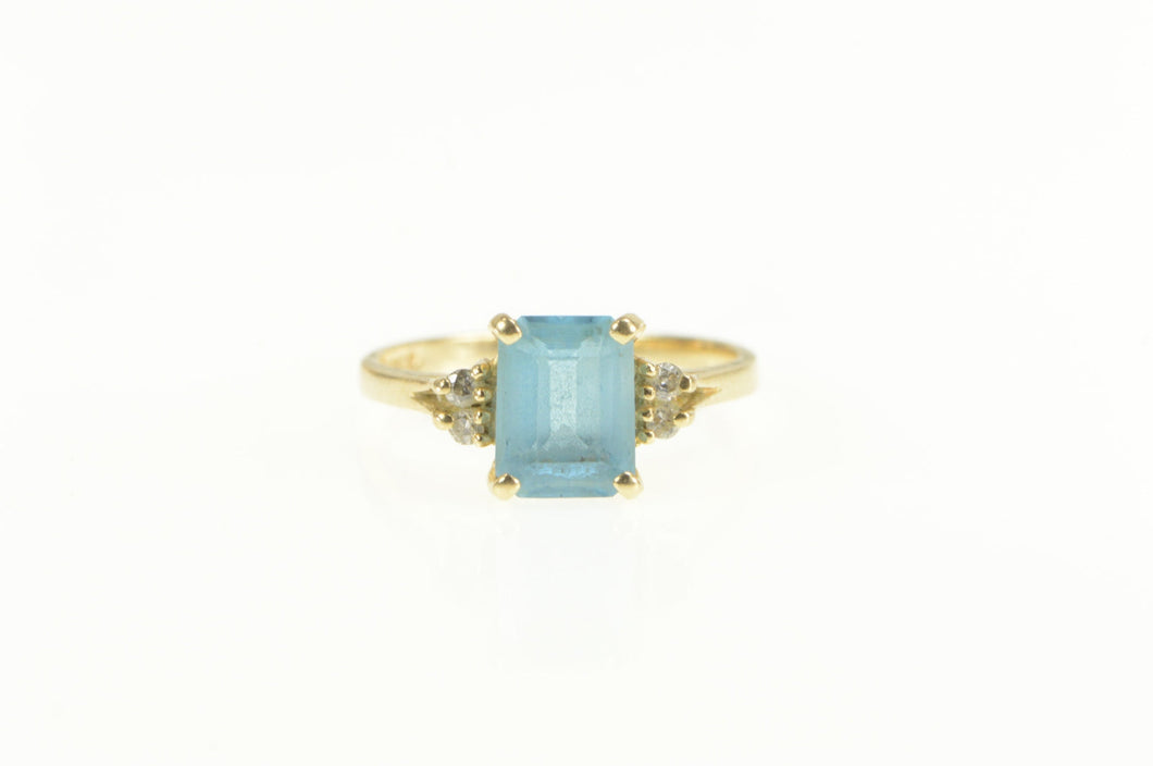 14K Emerald Cut Blue Topaz Diamond Classic Ring Yellow Gold
