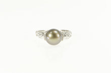 Load image into Gallery viewer, 14K Tahitian Pearl Diamond Accent Engagement Ring White Gold