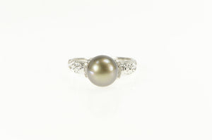 14K Tahitian Pearl Diamond Accent Engagement Ring White Gold