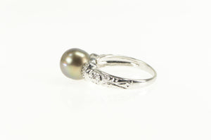 14K Tahitian Pearl Diamond Accent Engagement Ring White Gold