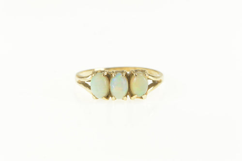 14K Three Stone Oval Natural Opal Statement Ring Yellow Gold