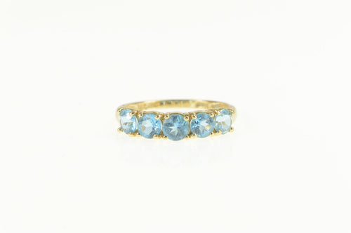 14K Five Stone Blue Topaz Retro Statement Ring Yellow Gold