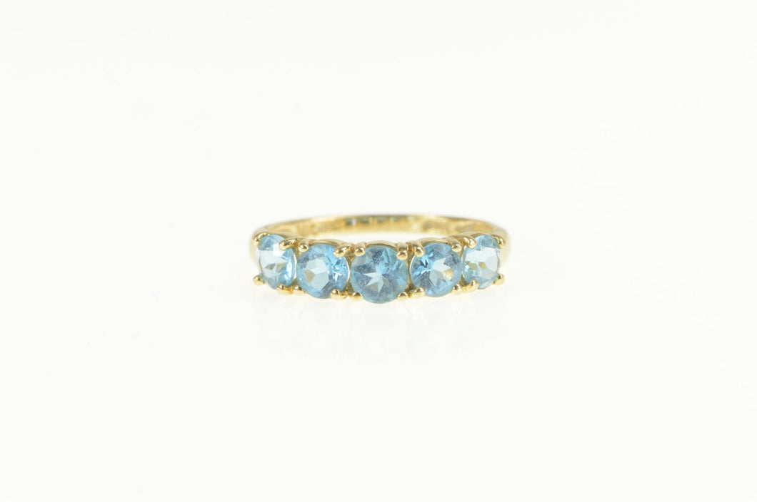 14K Five Stone Blue Topaz Retro Statement Ring Yellow Gold