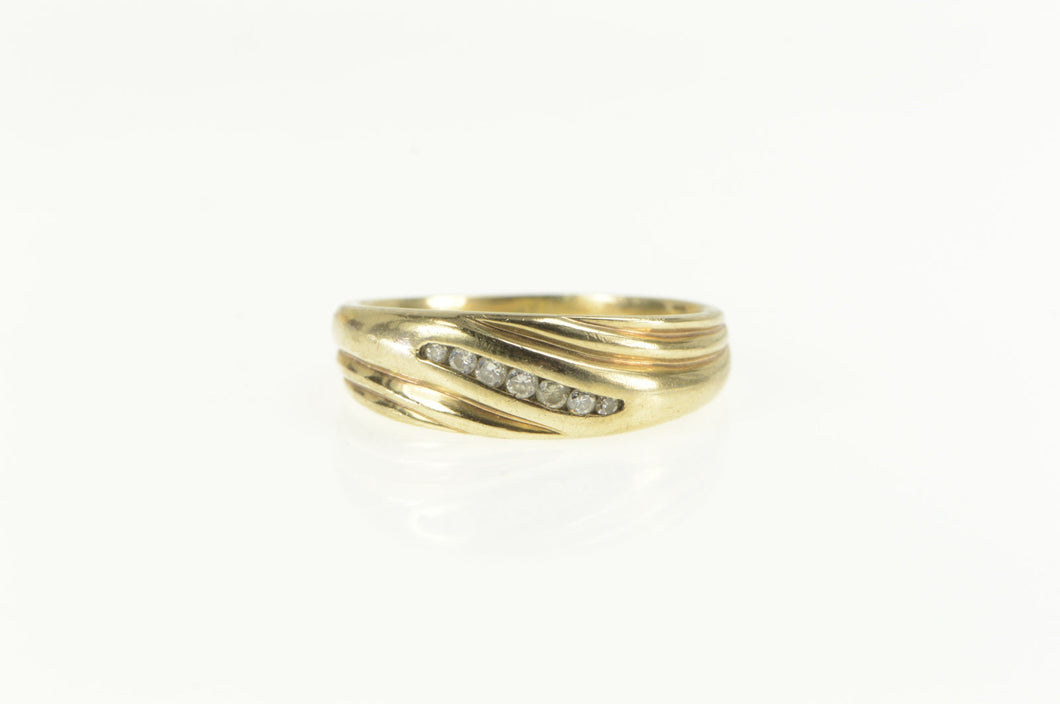 10K Diamond Wavy Classic Men's Wedding Band Ring Yellow Gold