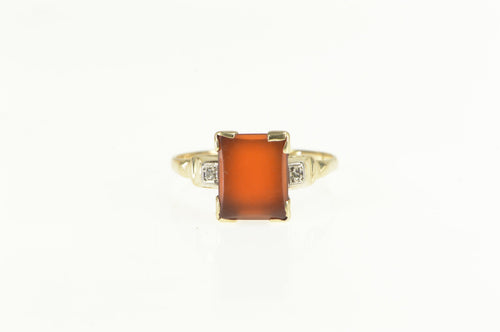 14K Emerald Cut Carnelian Diamond Accent Ring Yellow Gold