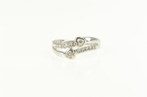 14K 0.18 Ctw Diamond Heart Accent Wavy Bypass Ring White Gold