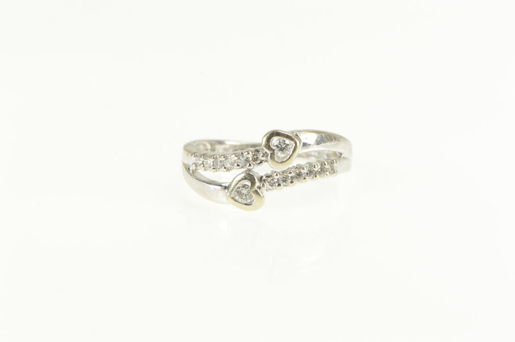 14K 0.18 Ctw Diamond Heart Accent Wavy Bypass Ring White Gold