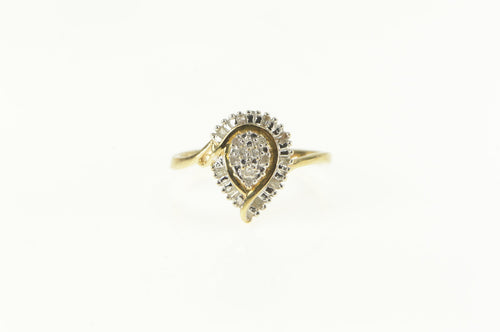 10K Pear Diamond Cluster Baguette Halo Ring Yellow Gold