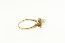 Load image into Gallery viewer, 10K Pearl Diamond Retro Scroll Filigree Bypass Ring Yellow Gold