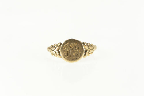 14K Victorian HG Monogram Engraved Initial Signet Ring Yellow Gold