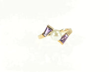Load image into Gallery viewer, 10K Pearl Baguette Amethyst Ornate Bypass Ring Yellow Gold