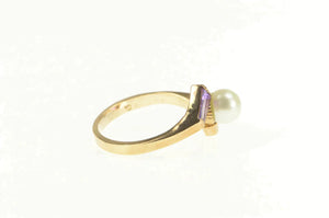 10K Pearl Baguette Amethyst Ornate Bypass Ring Yellow Gold