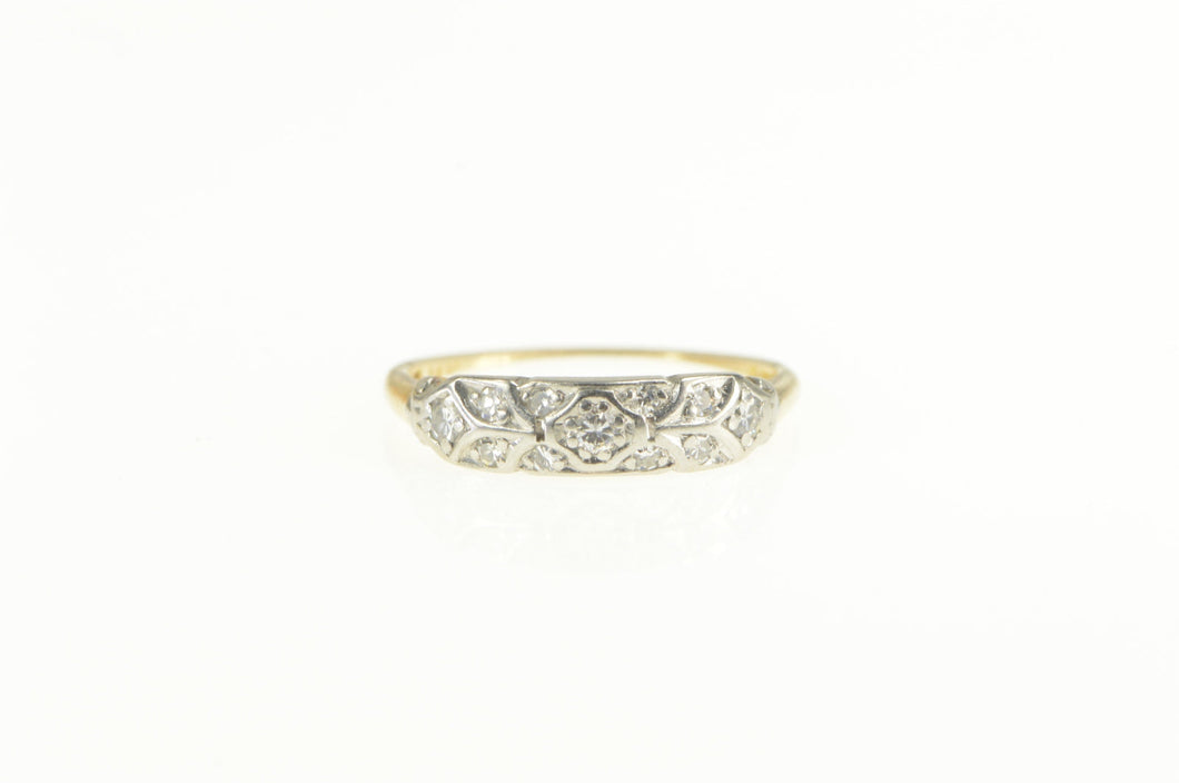 14K Art Deco Diamond Encrusted Wedding Band Ring Yellow Gold