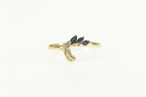 14K Marquise Sapphire Diamond Wrap Wedding Ring Yellow Gold