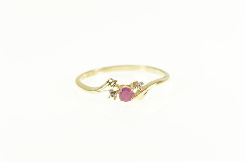 10K Ruby Simple Solitaire Curvy Bypass Ring Yellow Gold