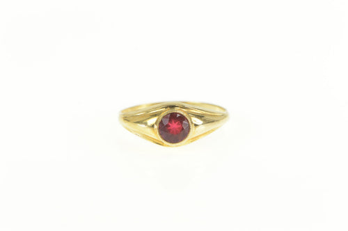 10K Syn. Ruby Solitaire Curved Child Baby's Ring Yellow Gold