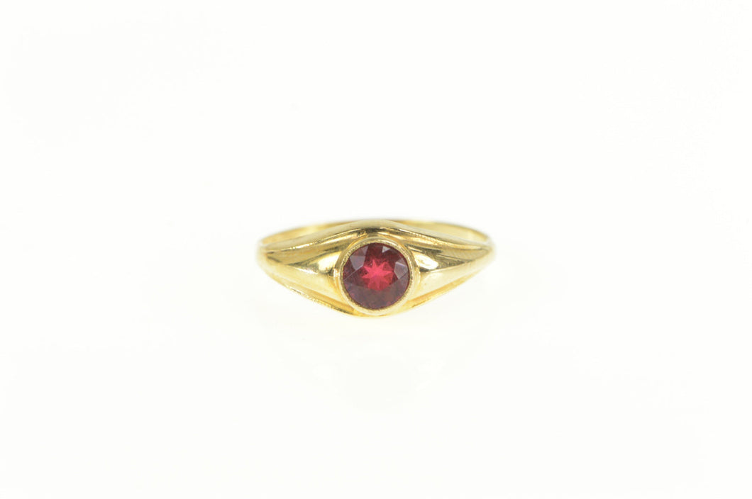 10K Syn. Ruby Solitaire Curved Child Baby's Ring Yellow Gold