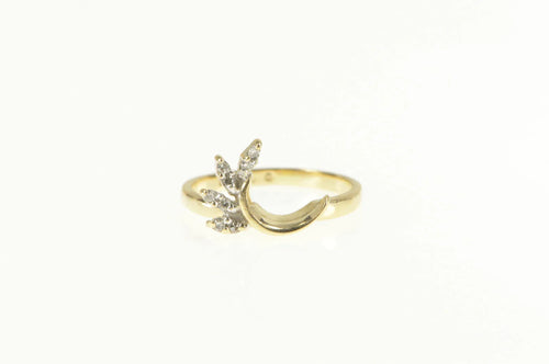 14K Retro Diamond Floral Curved Wedding Band Ring Yellow Gold