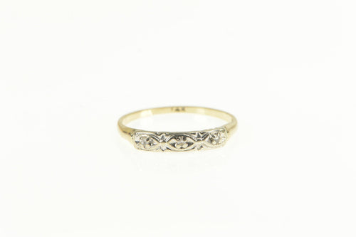 14K 1940's Classic Diamond Blossom Wedding Band Ring Yellow Gold
