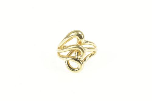 14K Ornate Curved Scroll Swirl Tiered Statement Ring Yellow Gold
