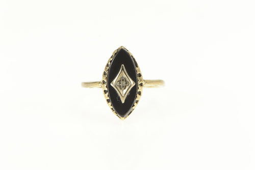 10K Marquise Black Onyx Diamond Accent Statement Ring Yellow Gold