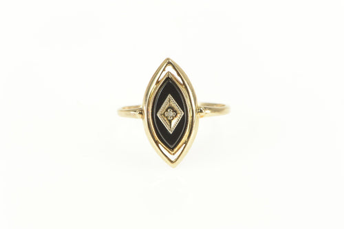 10K Marquise Black Onyx Diamond Accent Statement Ring Yellow Gold