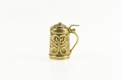 14K 3D Articulated Floral German Beer Stein Charm/Pendant Yellow Gold