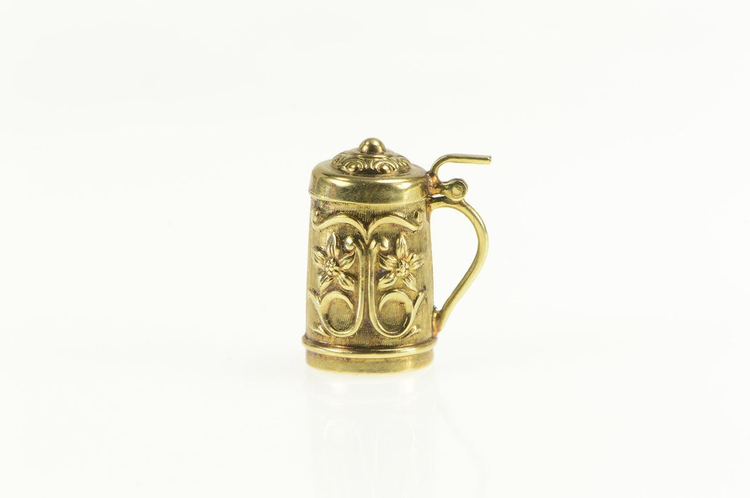 14K 3D Articulated Floral German Beer Stein Charm/Pendant Yellow Gold