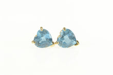 Load image into Gallery viewer, 14K Heart Blue Topaz Love Symbol Classic Stud Earrings Yellow Gold