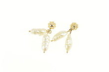 Load image into Gallery viewer, 14K Baroque Pearl Dangle Filigree Ball Stud Earrings Yellow Gold