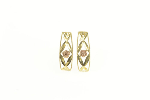 10K Rose Diamond Cut Leaf Curved Bar Earrings Yellow Gold