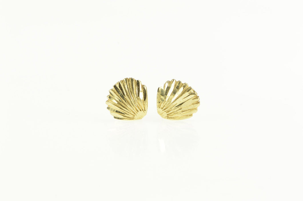 14K 3D Sea Shell Scallop Ocean Beach Motif Stud Earrings Yellow Gold