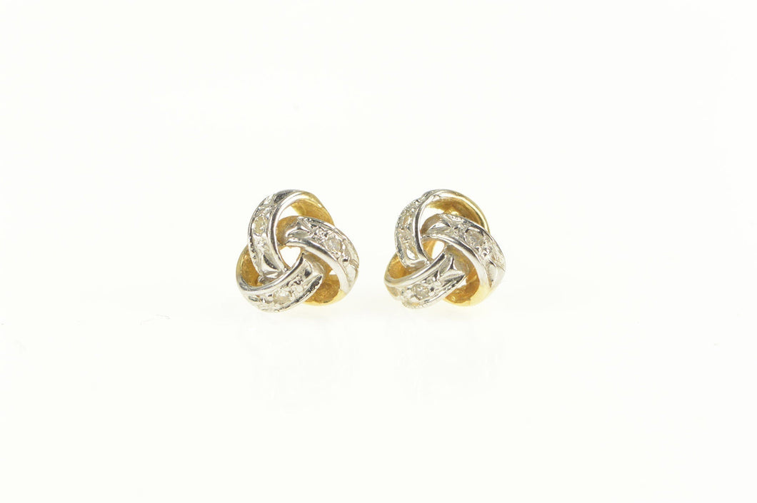 14K Classic Diamond Accent Knot Twist Stud Earrings Yellow Gold