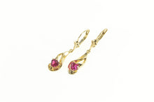Load image into Gallery viewer, 10K Heart Syn. Ruby Curvy Dangle Statement Earrings Yellow Gold