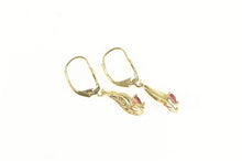 Load image into Gallery viewer, 10K Heart Syn. Ruby Curvy Dangle Statement Earrings Yellow Gold