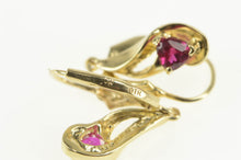 Load image into Gallery viewer, 10K Heart Syn. Ruby Curvy Dangle Statement Earrings Yellow Gold