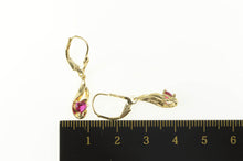 Load image into Gallery viewer, 10K Heart Syn. Ruby Curvy Dangle Statement Earrings Yellow Gold
